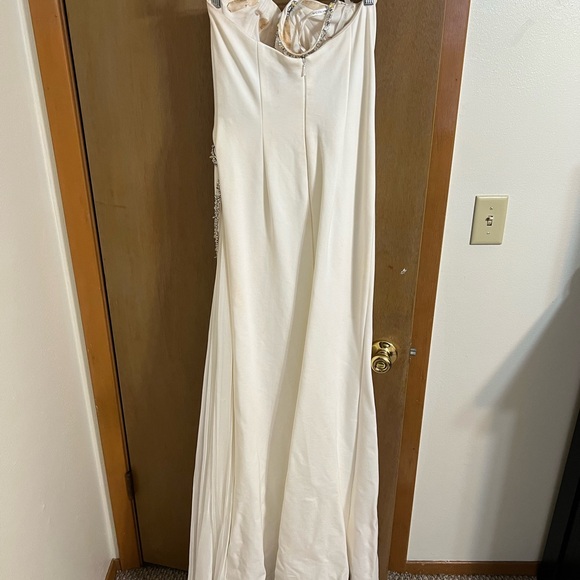 Sherri Hill White One Shoulder Dress with Silver Accents - Picture 3 of 9